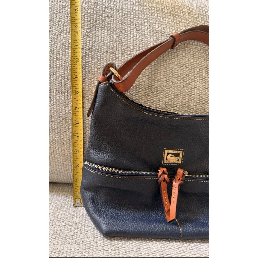 Dooney & Bourke Navy Pebbled Leather Hobo Shoulder Bag with Tan Trim